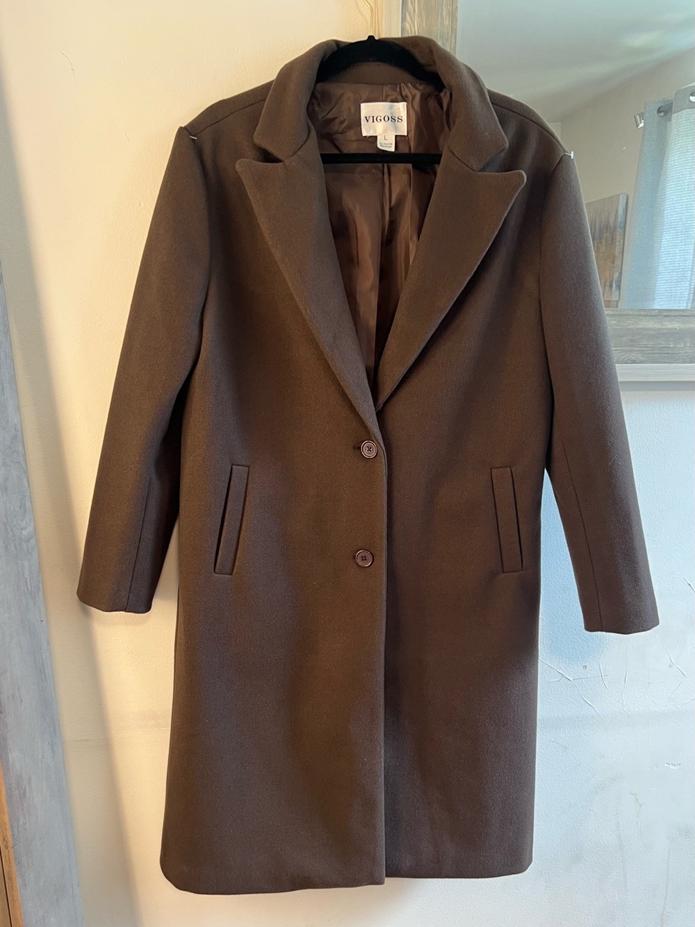 Vigoss Women's Brown Single-Breasted Wool Trench Coat